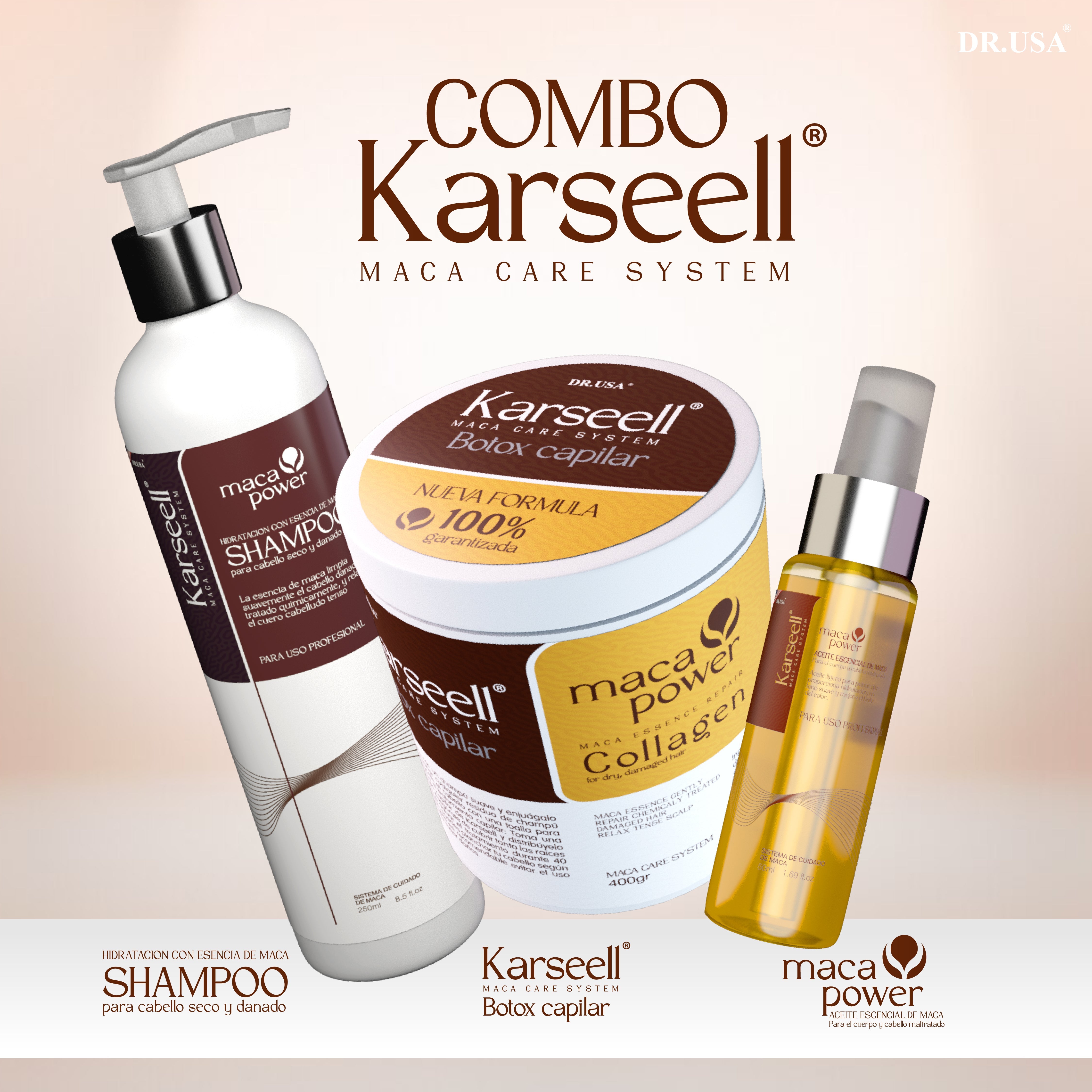 COMBO KARSEELL CAPILAR: SHAMPOO - MASCARILLA - ACEITE ARGÁN + ENVÍO GRATIS ✨